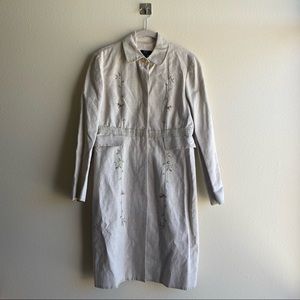 BCBGMaxAzria Floral Embroidered Linen Cotton Duster Trench Coat Sz 8